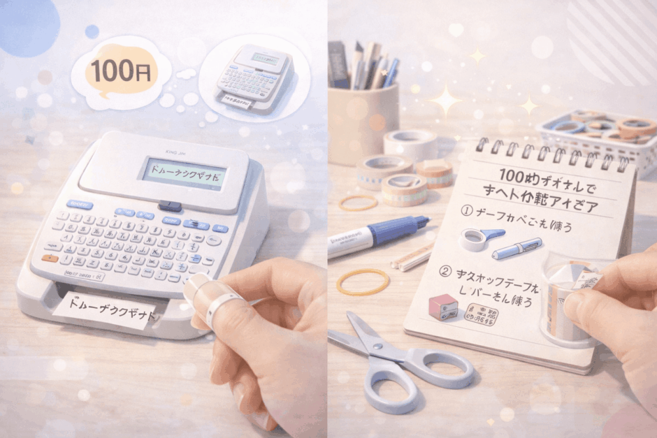 まさかマステがテプラの代用に？100均ハック