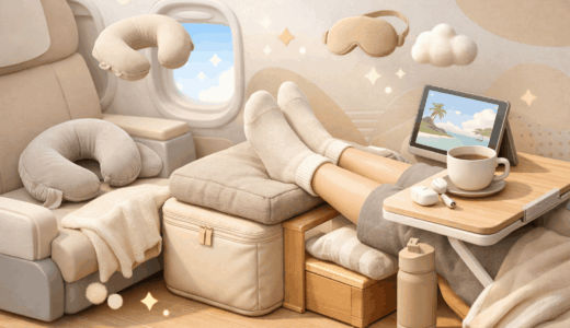 家にあるアレで飛行機フットレストの代用！むくみ撃退アイデア