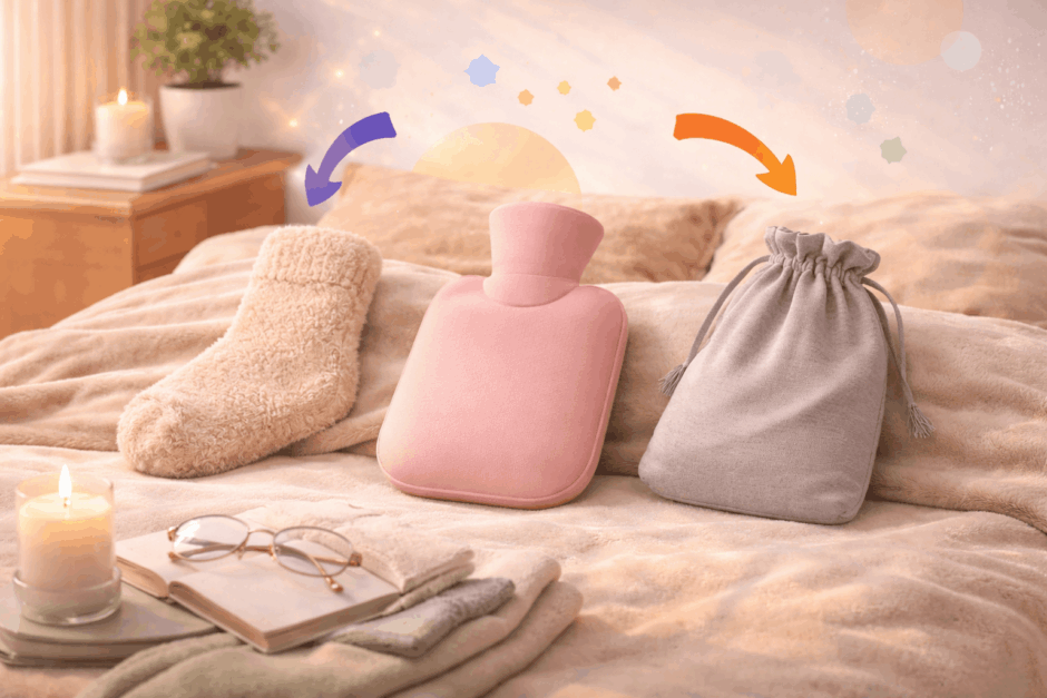 家にあるアレでダイソー湯たんぽカバーの代用！もこもこ靴下で超快適