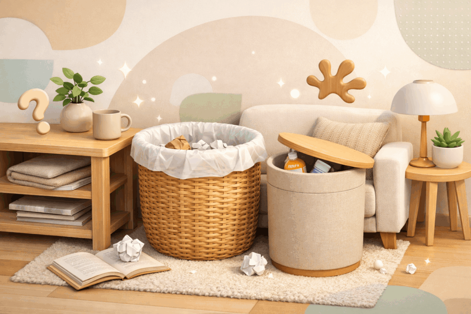 まさか100均フックがゴミ箱の代用に？浮かせる最強収納術