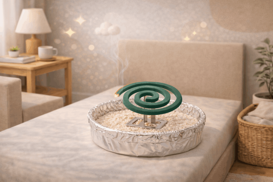 まさかアルミホイルが蚊取り線香の不燃マットの代用に？