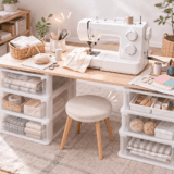 家にある机でミシン台の代用!0円で快適に縫うDIYハック