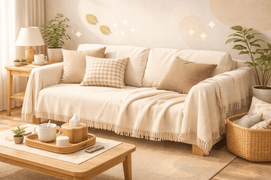 無印ソファカバーの代用はコレ！ニトリや布で安く済む裏技