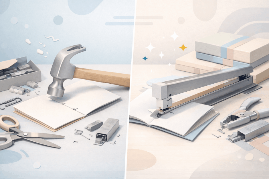 家にあるアレで中綴じホッチキスの代用！