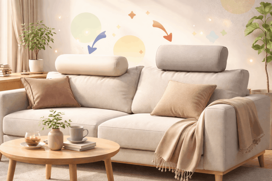 家にあるアレでソファのヘッドレストを代用！首の痛み即解消