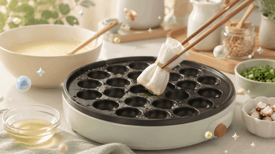 たこ焼きの油引き代用はキッチンペーパーと菜箸で解決
