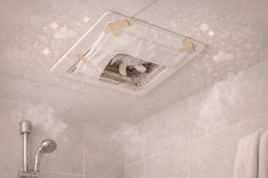 家にある扇風機で壊れた浴室換気扇の代用！0円で湿気撃退